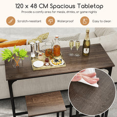 3-Piece Dining Table Set with High Top Rectangular Pub Table and Chairs-Grey