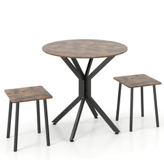 3-Pieces Drop Leaf Dining Table Set Extendable Round Folding Kitchen Table with 2 Stools-Rustic Brown