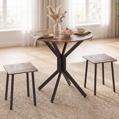 3-Pieces Drop Leaf Dining Table Set Extendable Round Folding Kitchen Table with 2 Stools-Rustic Brown