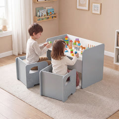 3 Pieces Kids Table and Chair Set with Chalkboard for Home-Grey