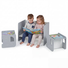 3 Pieces Kids Table and Chair Set with Chalkboard for Home-Grey