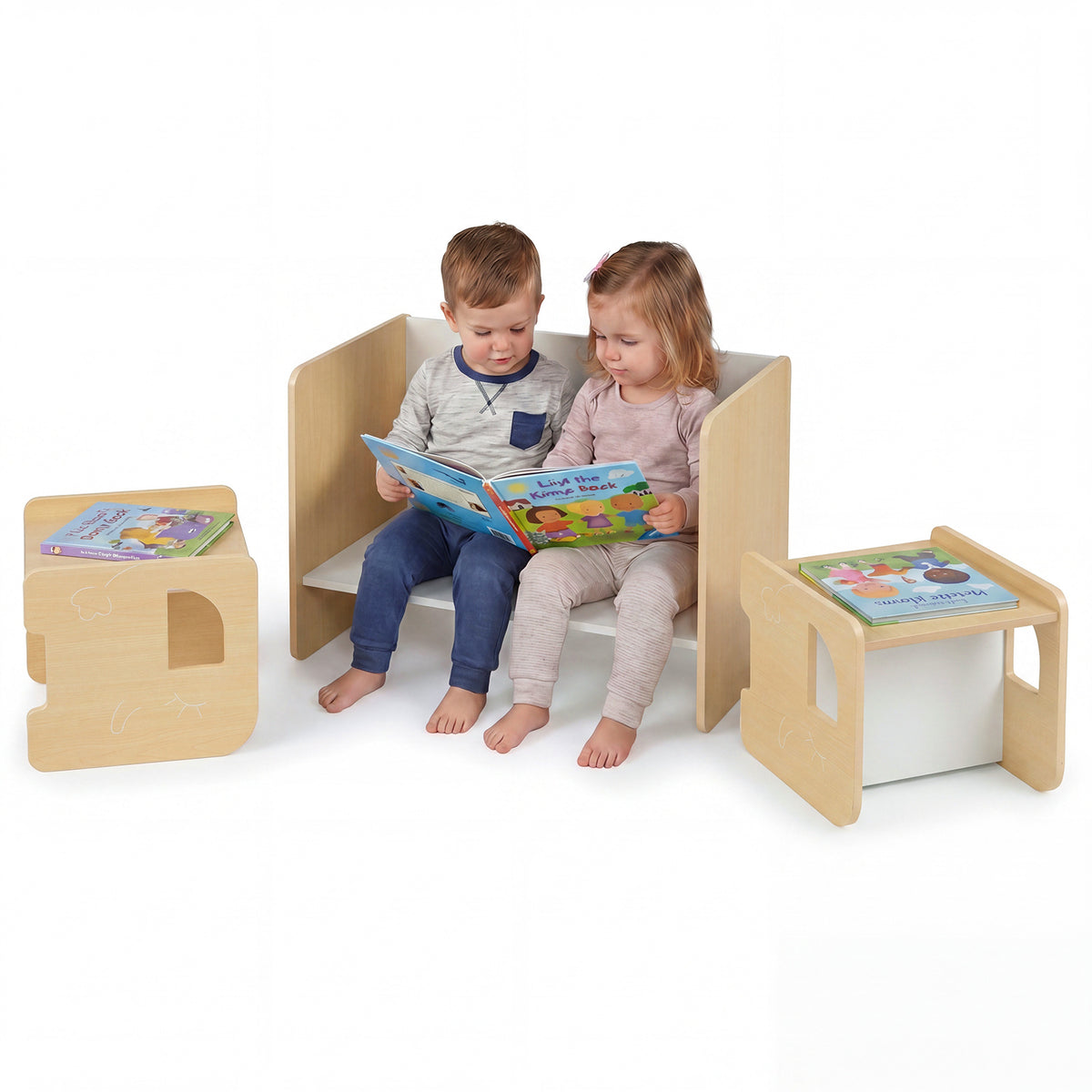 3 Pieces Kids Table and Chair Set with Chalkboard for Home-Natural