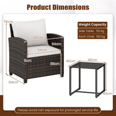 3 Pieces PE Rattan Wicker Outdoor Bistro Conversation Set with Soft Cushions-Beige