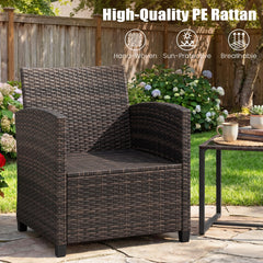 3 Pieces PE Rattan Wicker Outdoor Bistro Conversation Set with Soft Cushions-Beige