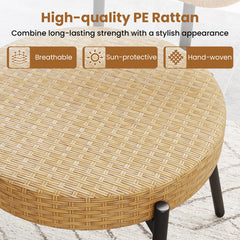 3 Pieces PE Wicker Outdoor Bistro Set Patio Conversation Set with Tempered Glass Coffee Table and Rattan Chairs-Brown