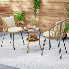 3 Pieces PE Wicker Patio Bistro Set with Cushions for Porch-Beige