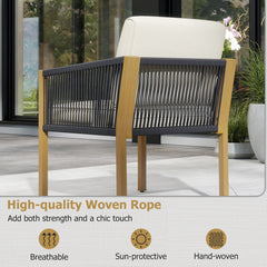 3 Pieces Patio Bistro Set Woven Rope Outdoor Conversation Set with Cushions-Beige