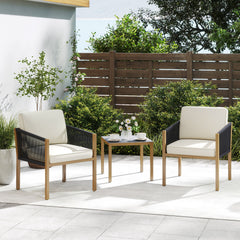 3 Pieces Patio Bistro Set Woven Rope Outdoor Conversation Set with Cushions-Beige