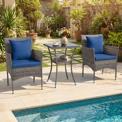 3 Pieces Patio Wicker Bistro Set 2 Rattan Chairs with Double-Tier Tempered Glass Table-Navy