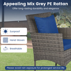 3 Pieces Patio Wicker Bistro Set 2 Rattan Chairs with Double-Tier Tempered Glass Table-Navy