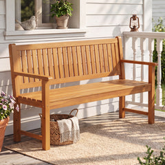 3-Seater Outdoor Wooden Bench 150 cm Large Garden Bench with Backrest-Yellow