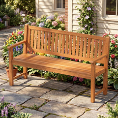 3-Seater Outdoor Wooden Bench 150 cm Large Garden Bench with Backrest-Yellow