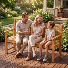 3-Seater Outdoor Wooden Bench 150 cm Large Garden Bench with Backrest-Yellow