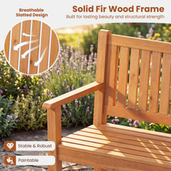 3-Seater Outdoor Wooden Bench 150 cm Large Garden Bench with Backrest-Yellow