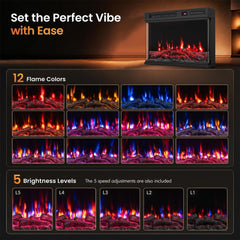 3-Sided Built-in Electric Fireplace Insert with 12 Flame Colours Thermostat and 8H Timer-61 cm