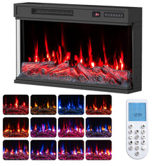 3-Sided Built-in Electric Fireplace Insert with 12 Flame Colours Thermostat and 8H Timer-76 cm