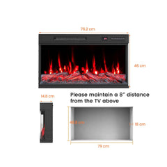 3-Sided Built-in Electric Fireplace Insert with 12 Flame Colours Thermostat and 8H Timer-76 cm