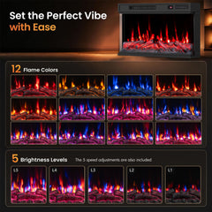 3-Sided Built-in Electric Fireplace Insert with 12 Flame Colours Thermostat and 8H Timer-76 cm