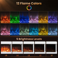 3-Sided Wall Mount Electric Fireplace with 12 Flame and Ambient Colors for Indoor-82cm