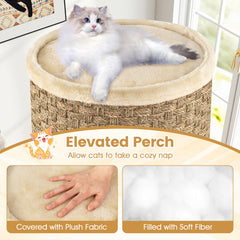 3-Story Cat Condo 70CM Multi-level Cat Hideaway with Sisal Scratching Pad-Khaki