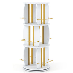 3-Tier 360° Spinning Bookshelf Tower with Display Stands for Small Spaces-White & Golden