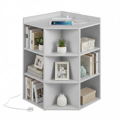 3-Tier Corner Cabinet with Charging Station and 9 Cubbies-Light Grey