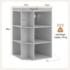 3-Tier Corner Cabinet with Charging Station and 9 Cubbies-Light Grey