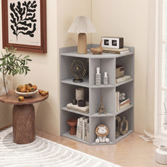 3-Tier Corner Cabinet with Charging Station and 9 Cubbies-Light Grey