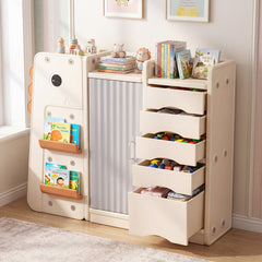 3-Tier Dinosaur Toy Chest with 5 Removable Bins and 2 Shelvesfor Playroom-Beige