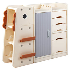 3-Tier Dinosaur Toy Chest with 5 Removable Bins and 2 Shelvesfor Playroom-Beige