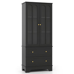 3-Tier Display Storage Cabinet with 2 Drawers and Metal Handles-Black