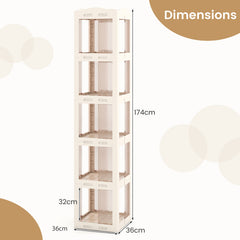 3-Tier Foldable 360° Rotating Bookshelf with Swivel Base-White