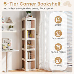 3-Tier Foldable 360° Rotating Bookshelf with Swivel Base-White