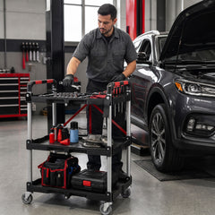 3-Tier Folding Utility Cart with 360° Swivel Wheels for Garage-Black