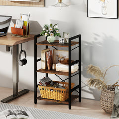 3-Tier Industrial Bookshelf with Metal Frame for Home Office-Rustic Brown