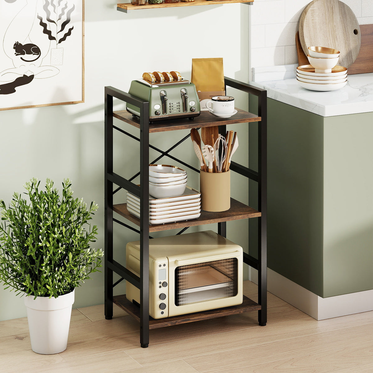 3-Tier Industrial Bookshelf with Metal Frame for Home Office-Rustic Brown