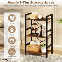 3-Tier Industrial Bookshelf with Metal Frame for Home Office-Rustic Brown