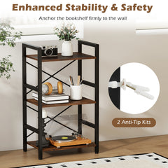 3-Tier Industrial Bookshelf with Metal Frame for Home Office-Rustic Brown
