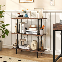 3-Tier Industrial Bookshelf with Open Shelves and Metal Frame for Living Room Study-Rustic Brown