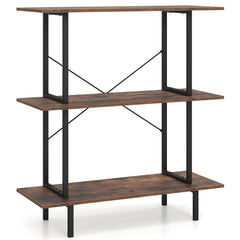 3-Tier Industrial Bookshelf with Open Shelves and Metal Frame for Living Room Study-Rustic Brown