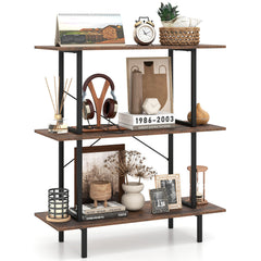 3-Tier Industrial Bookshelf with Open Shelves and Metal Frame for Living Room Study-Rustic Brown