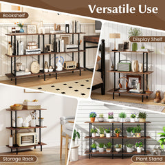 3-Tier Industrial Bookshelf with Open Shelves and Metal Frame for Living Room Study-Rustic Brown