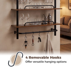 3-Tier Industrial Floating Shelves for Wall with 4 S-Shaped Hooks-Black