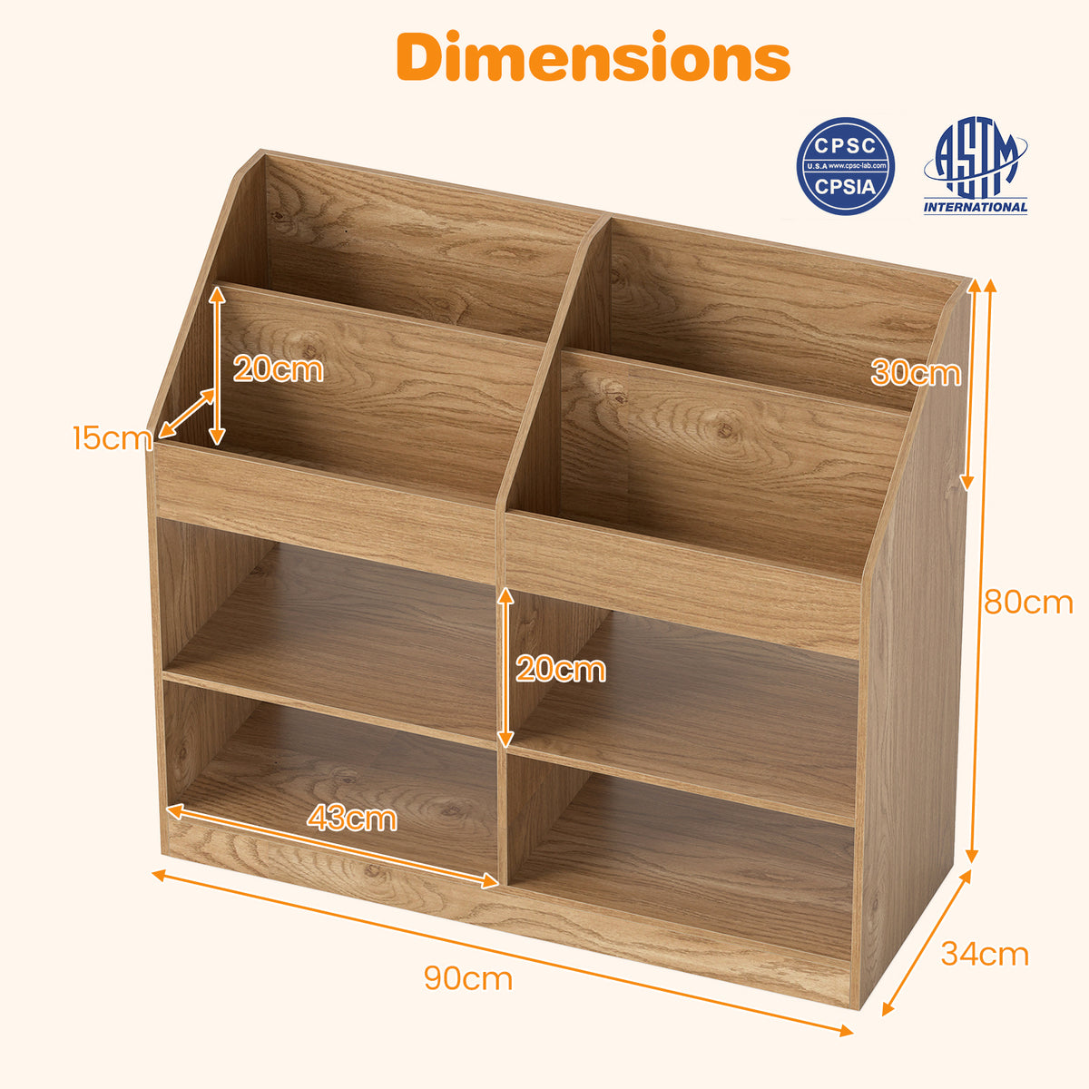 3-Tier Kid's Bookshelf with Display Rack and 4 Compartments for Kids Room-Natrual