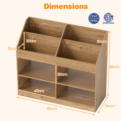 3-Tier Kid's Bookshelf with Display Rack and 4 Compartments for Kids Room-Natrual