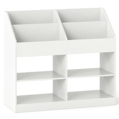 3-Tier Kid's Bookshelf with Display Rack and 4 Compartments for Kids Room-White