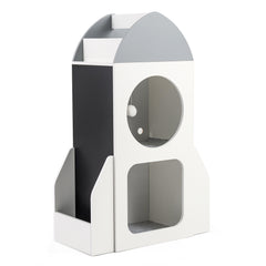 3-Tier Kids Bookshelf Rocket Space Theme Toddler Toy Storage Organizer with Chalkboard-White