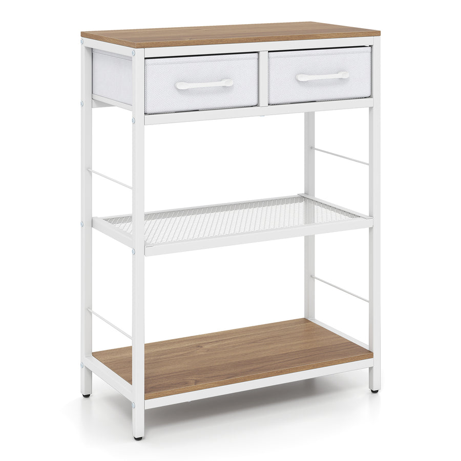 3-Tier Narrow Console Table with 2 Fabric Drawers and Open Shelves-Natrual