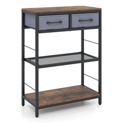 3-Tier Narrow Console Table with 2 Fabric Drawers and Open Shelves-Rustic Brown
