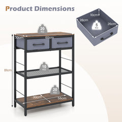 3-Tier Narrow Console Table with 2 Fabric Drawers and Open Shelves-Rustic Brown